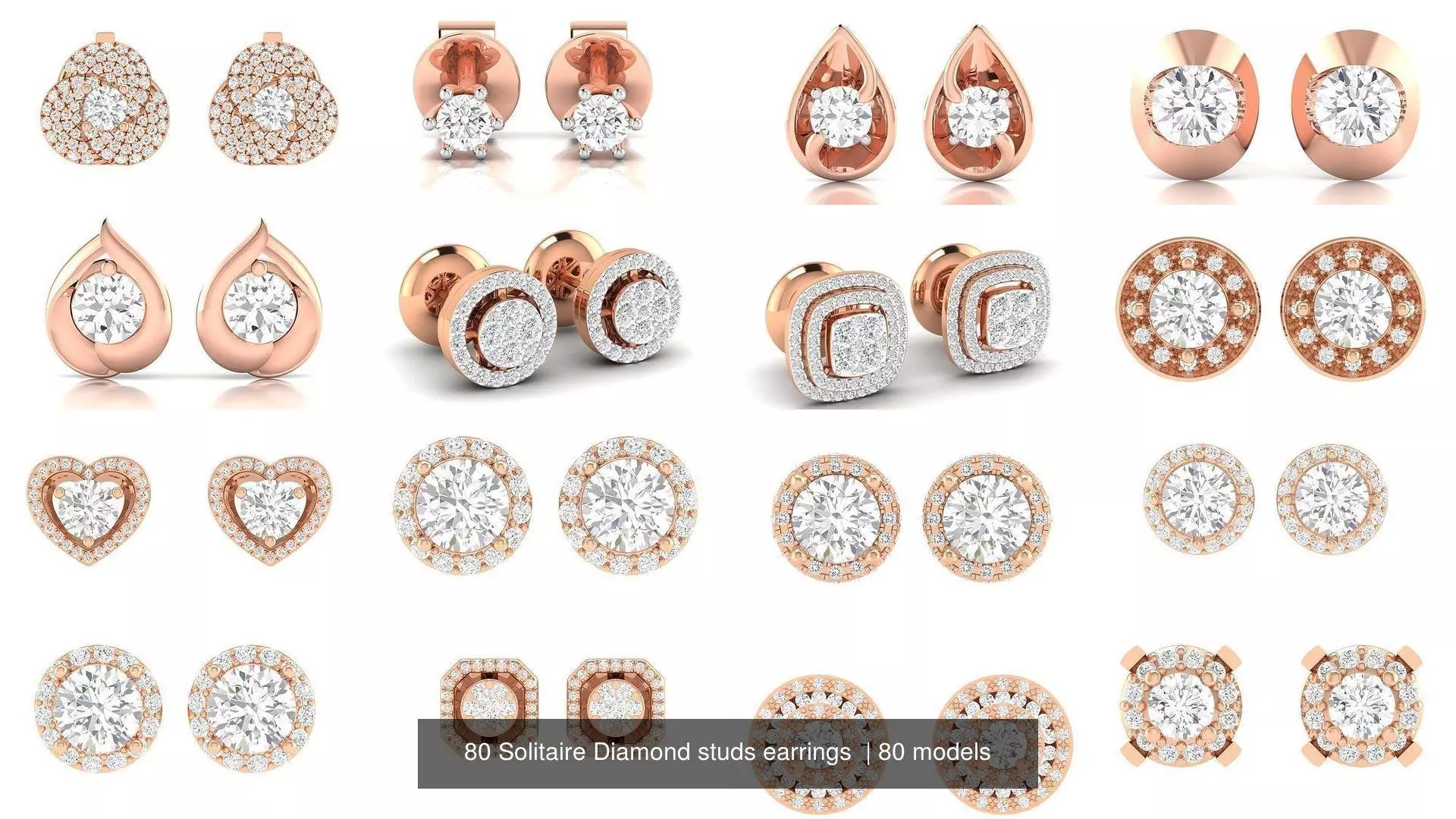 80 Solitaire Diamond studs earrings  3D Model Collection_1