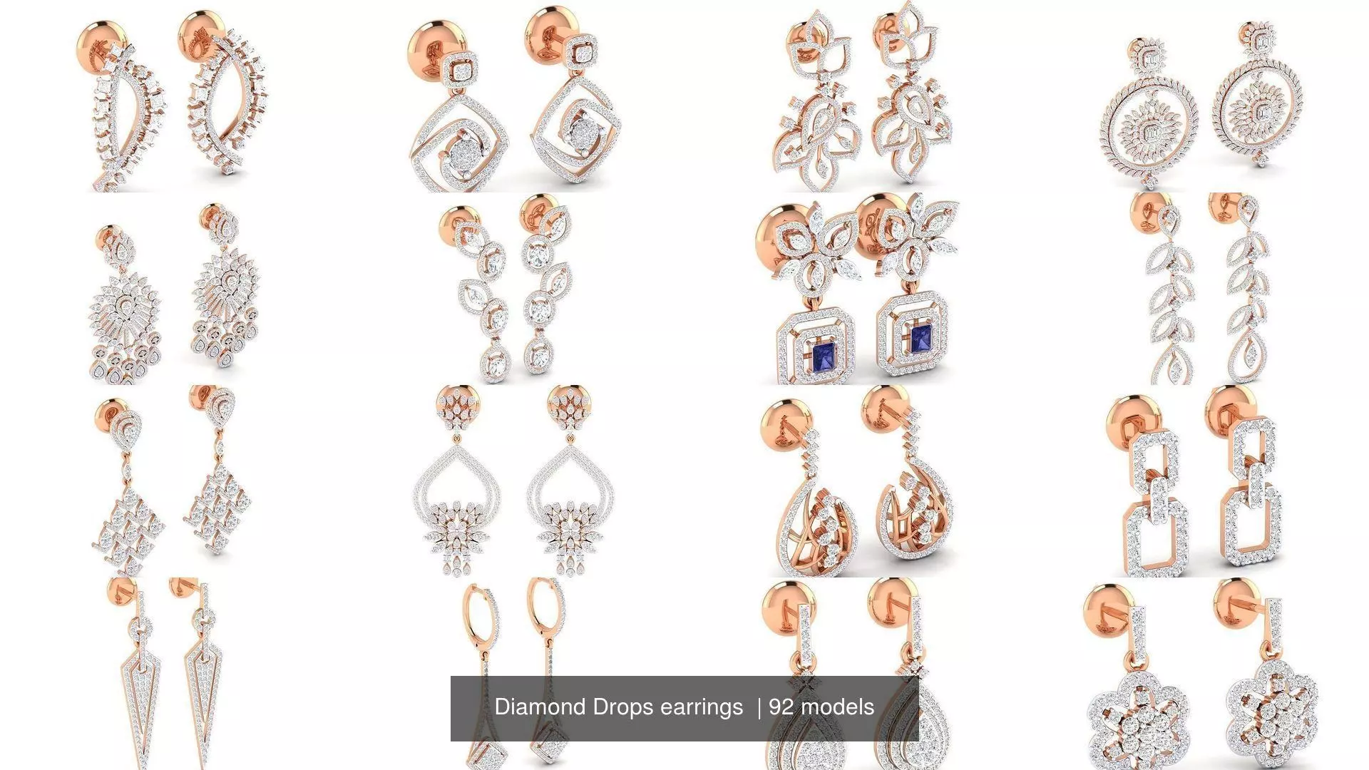 92 Diamond Drops earrings  3D Model Collection_1