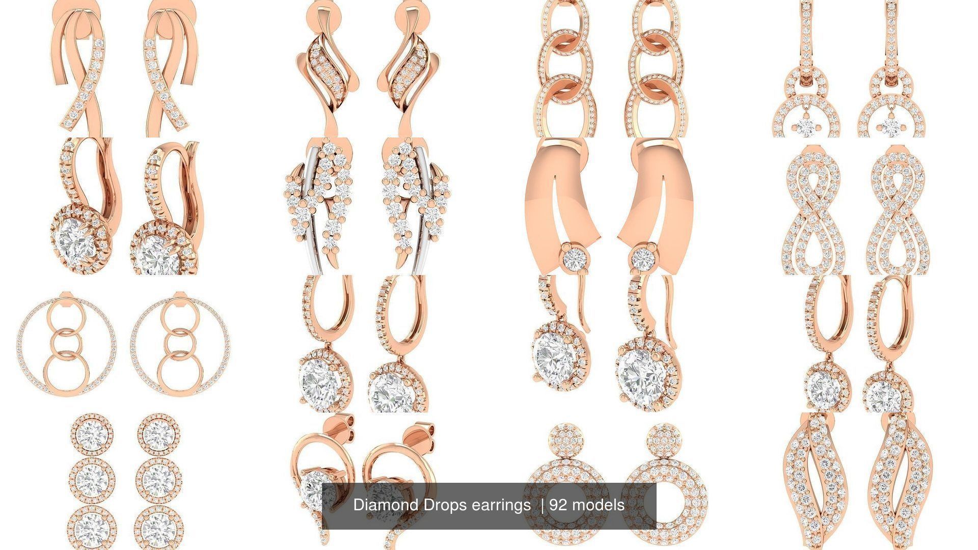 92 Diamond Drops earrings  3D Model Collection_6