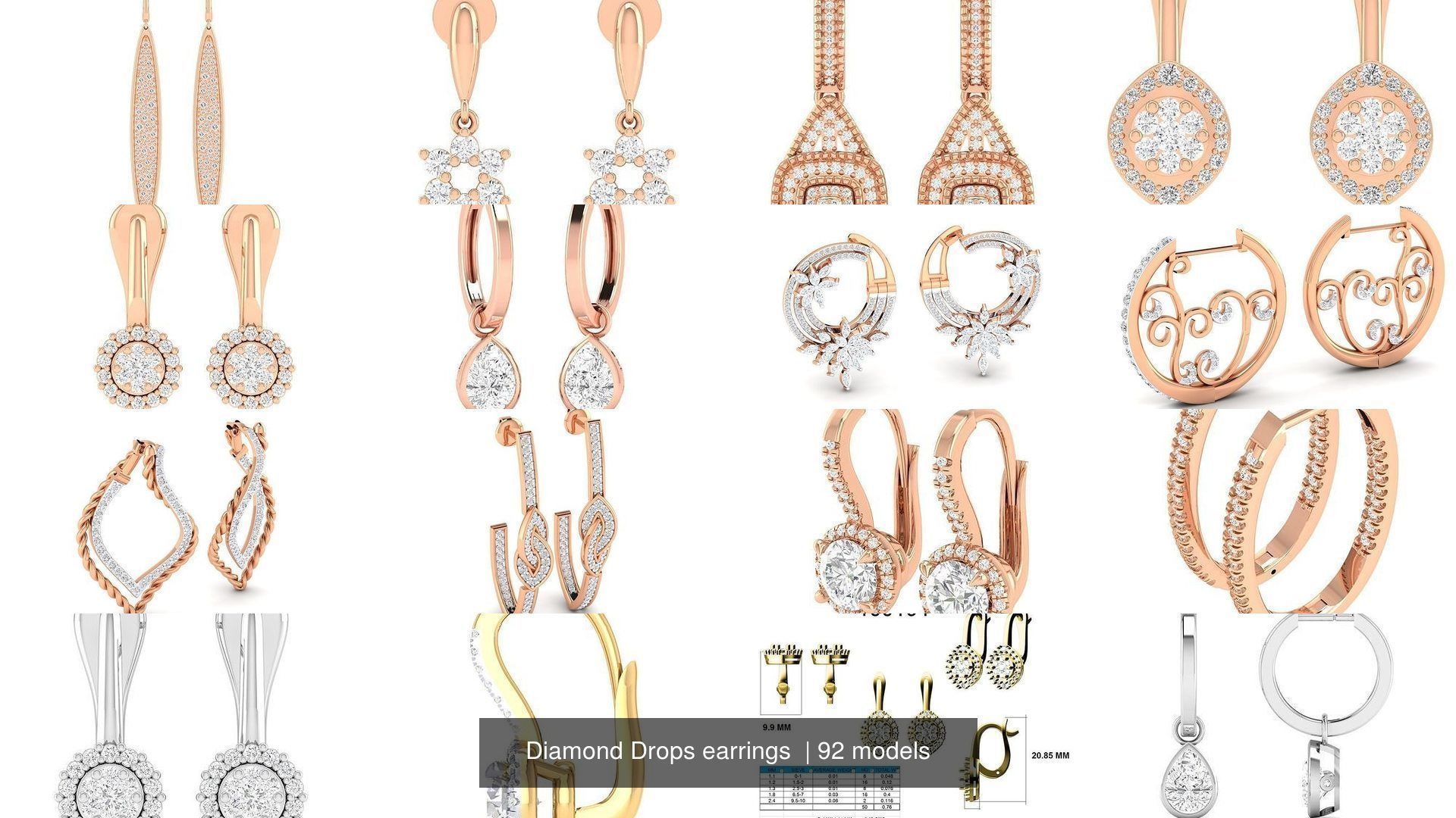 92 Diamond Drops earrings  3D Model Collection_10