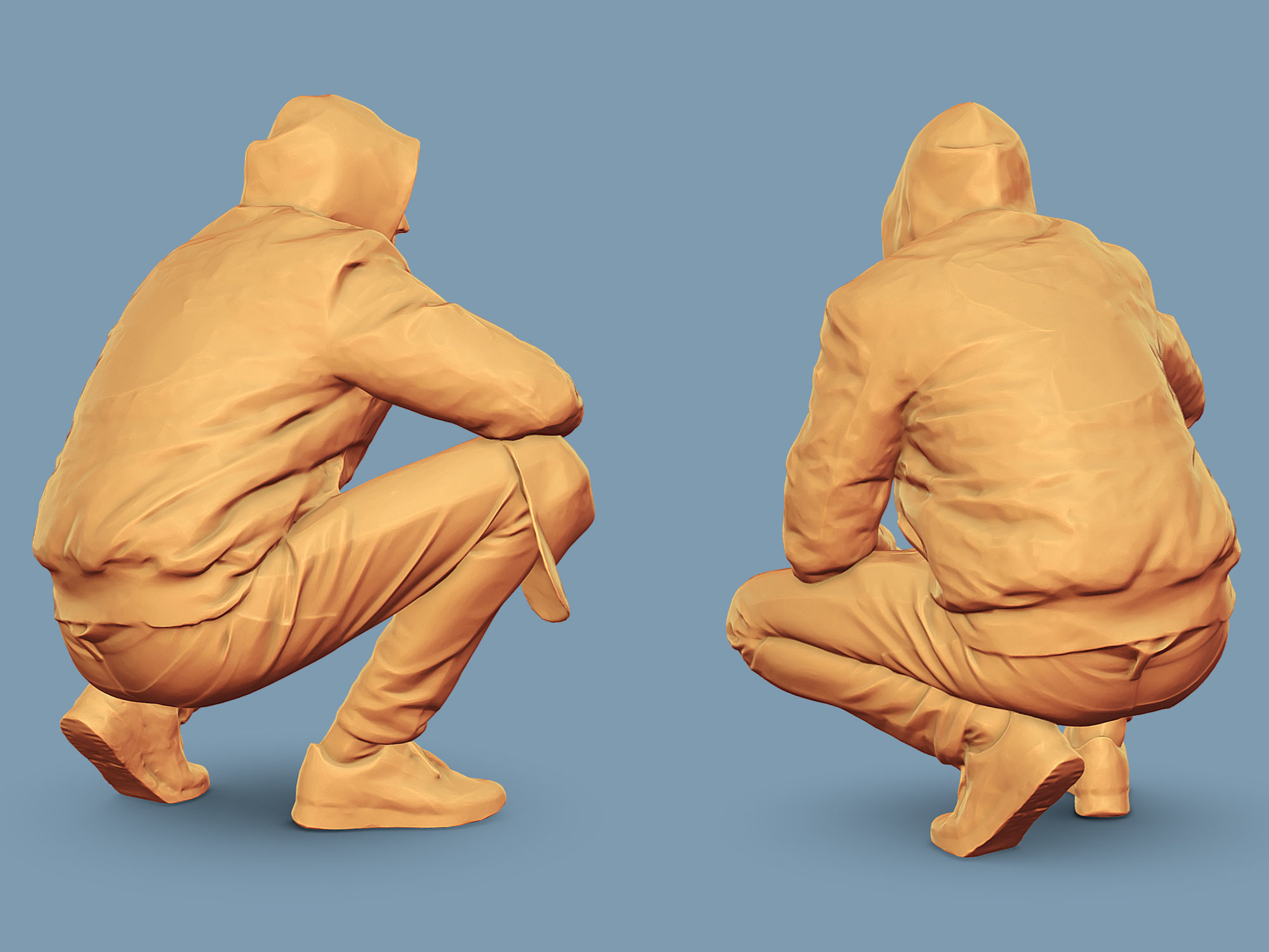 Cheeky Guy in a Blue Bomber Jacket Squatting Low-poly 3D model_5