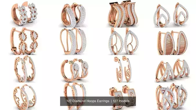 127 Diamond Hoops Earrings  3D Model Collection