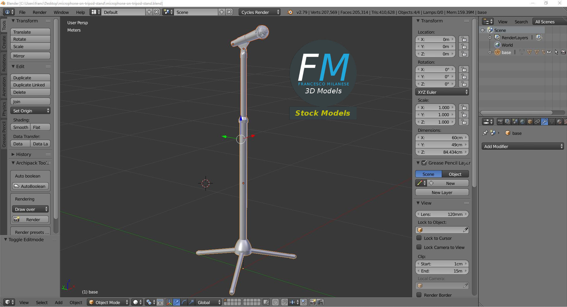 Microphone on tripod stand 3D model_9