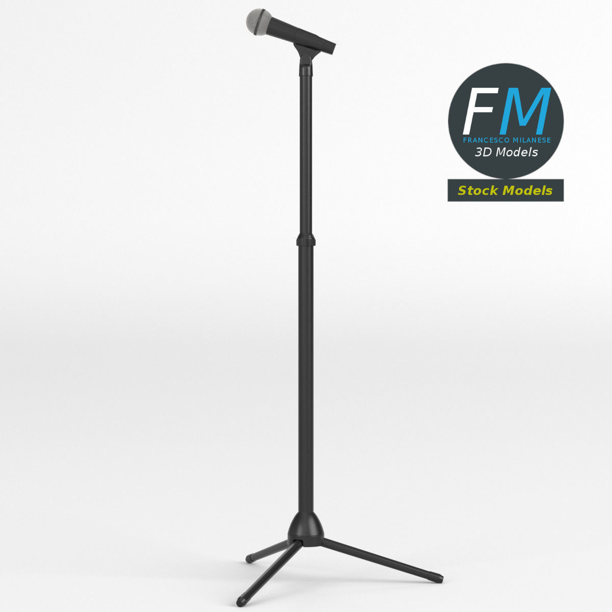 Microphone on tripod stand 3D model_3