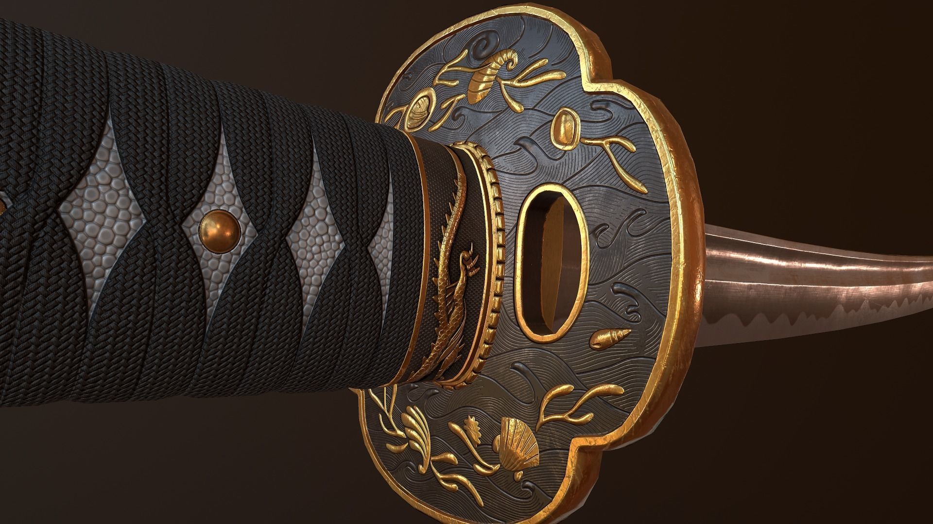 Katana Sword Low-poly 3D model_9