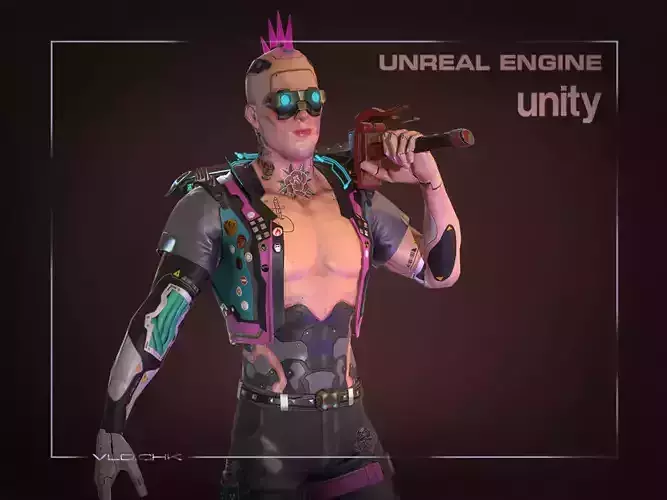 CyberWarrior unreal engine unity Low-poly 3D model