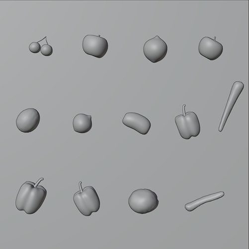 KIT OF SEVERAL FRUITS AND VEGETABLES Low-poly 3D model 3