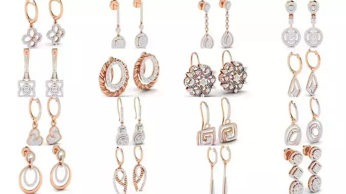 Diamond studs drops hoops earrings  3D Model Collection