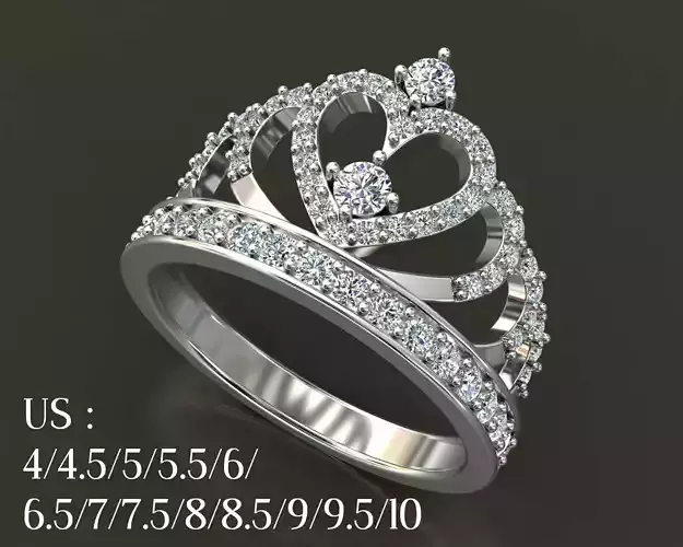 Diamond Ring Crown princess 3D print model