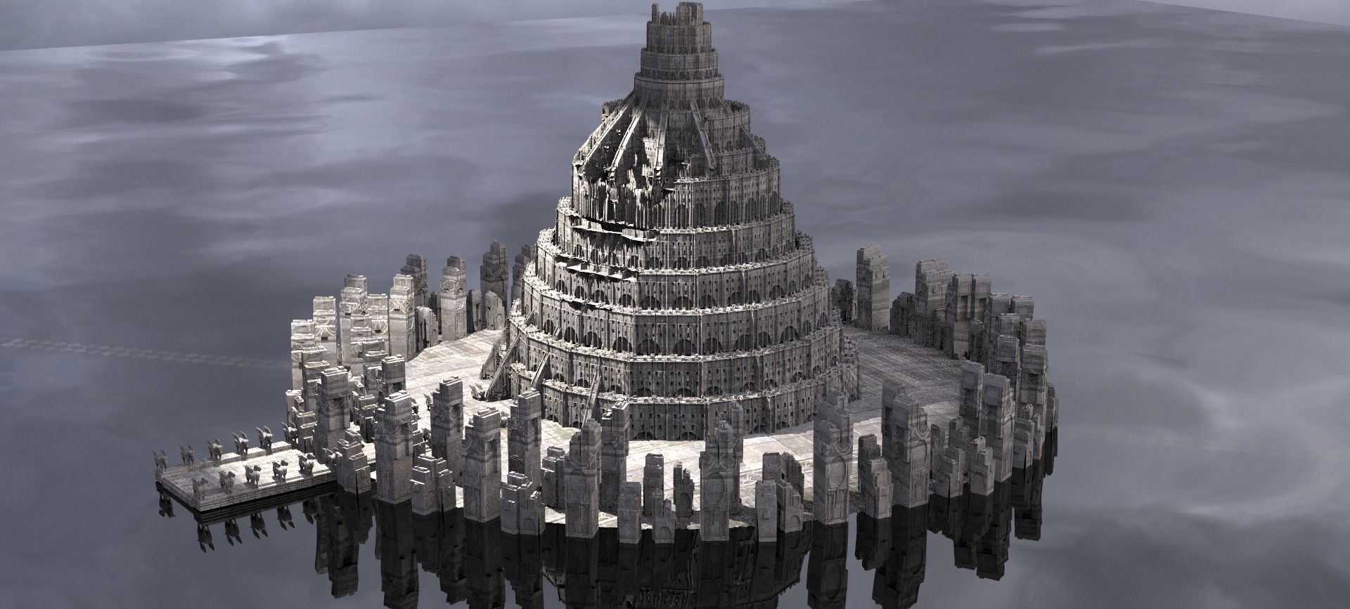 Babylon Tower Sci-Fi version with courtyard 3D model_1