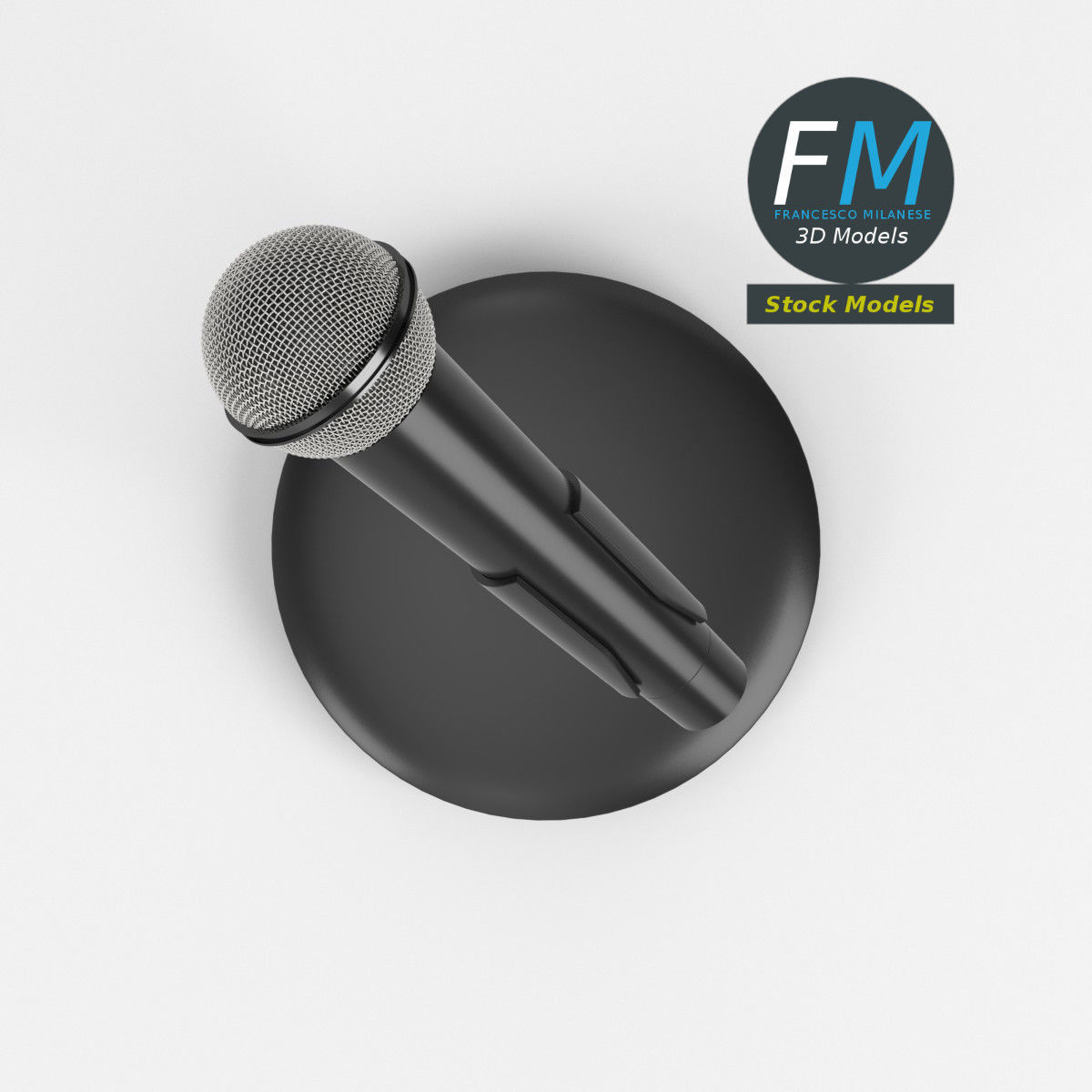 Microphone on stand with round base 3D model_6