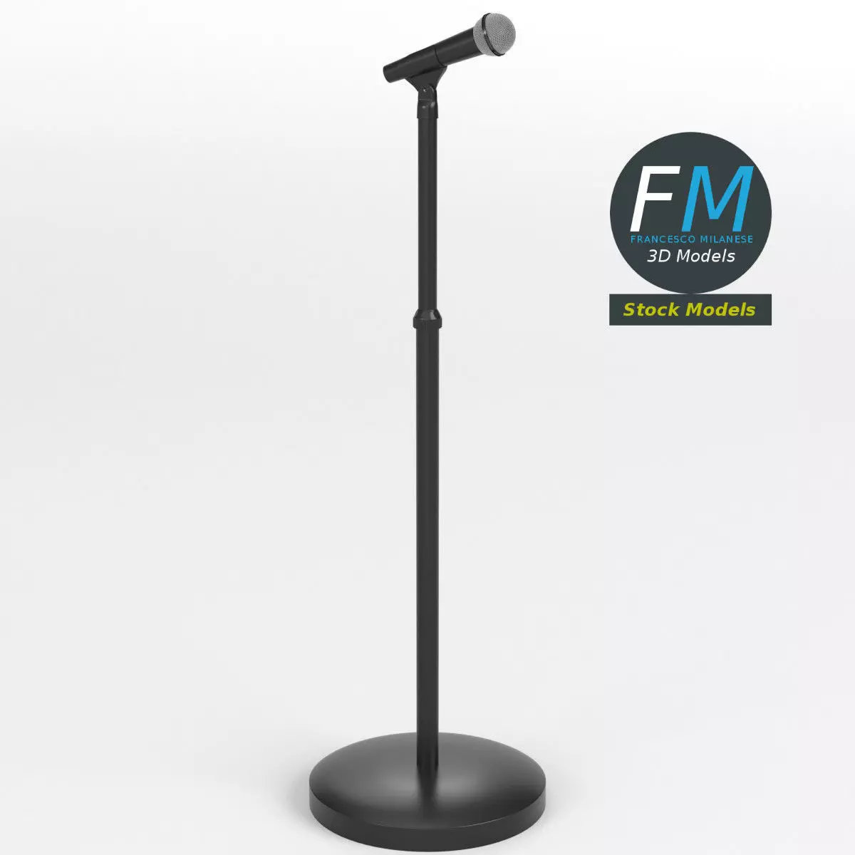 Microphone on stand with round base 3D model_0