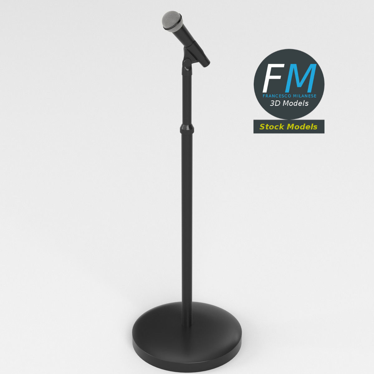 Microphone on stand with round base 3D model_2