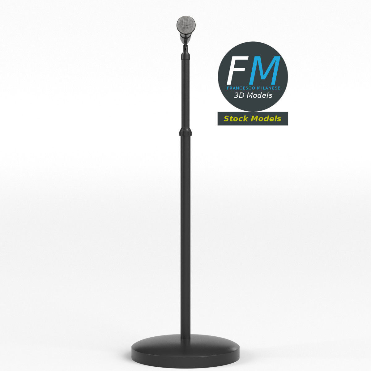 Microphone on stand with round base 3D model_4
