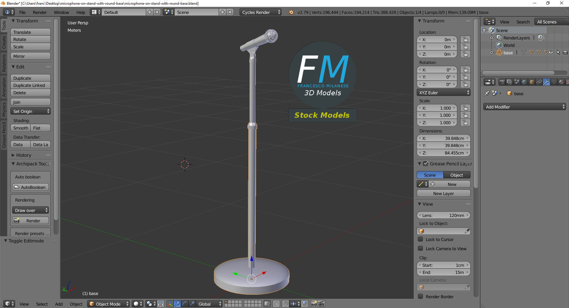 Microphone on stand with round base 3D model_9