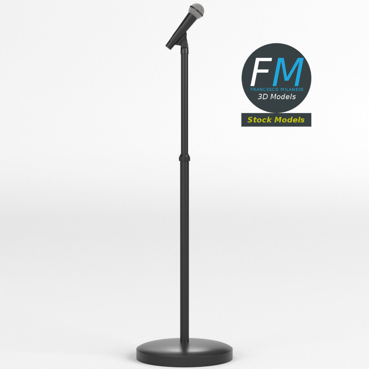 Microphone on stand with round base 3D model_3