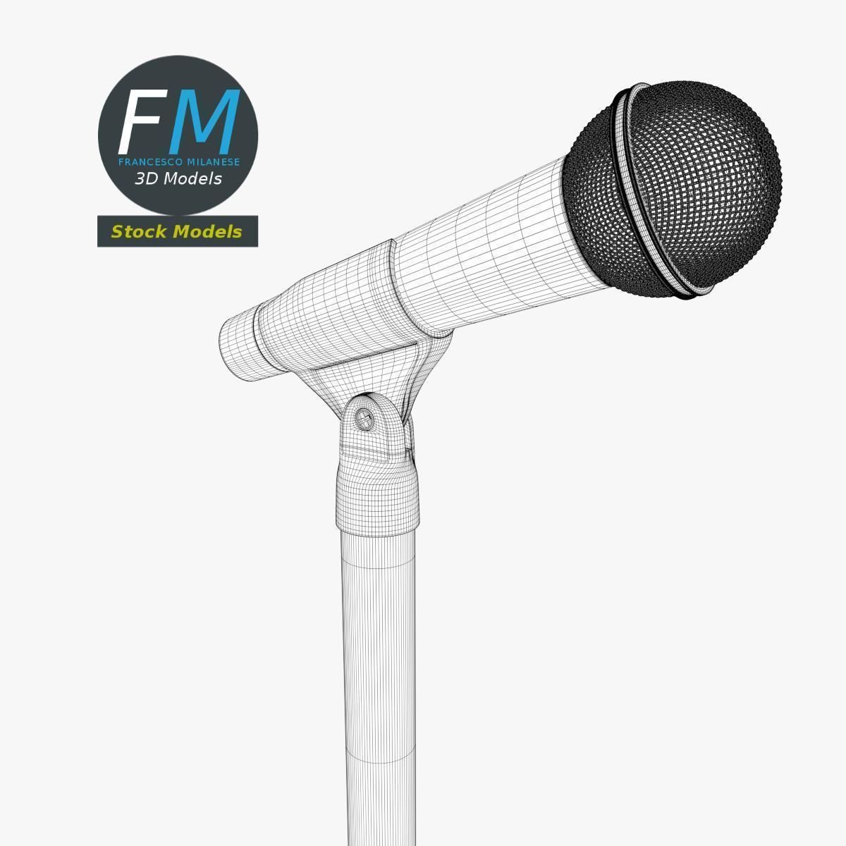 Microphone on stand with round base 3D model_7