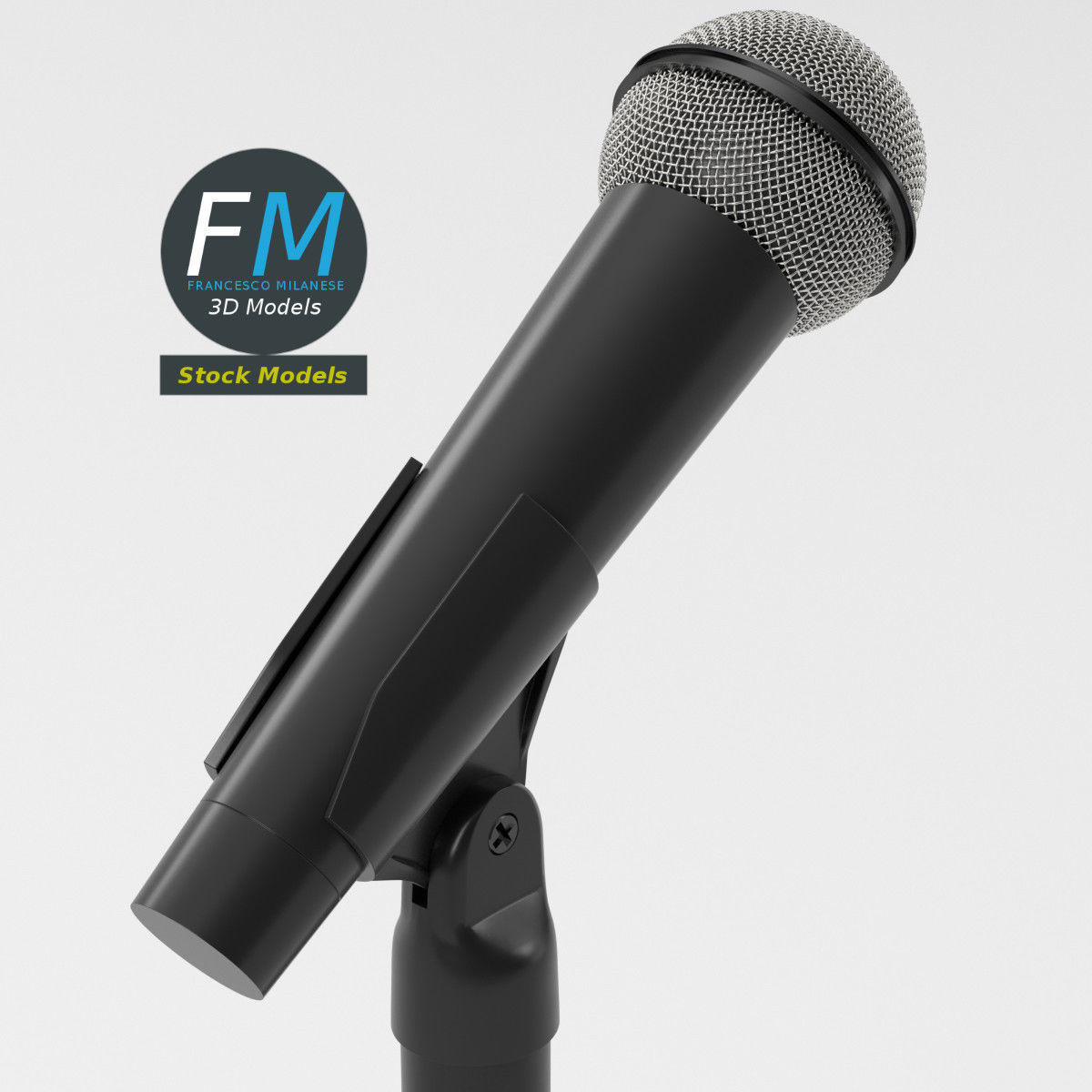 Microphone on stand with round base 3D model_5