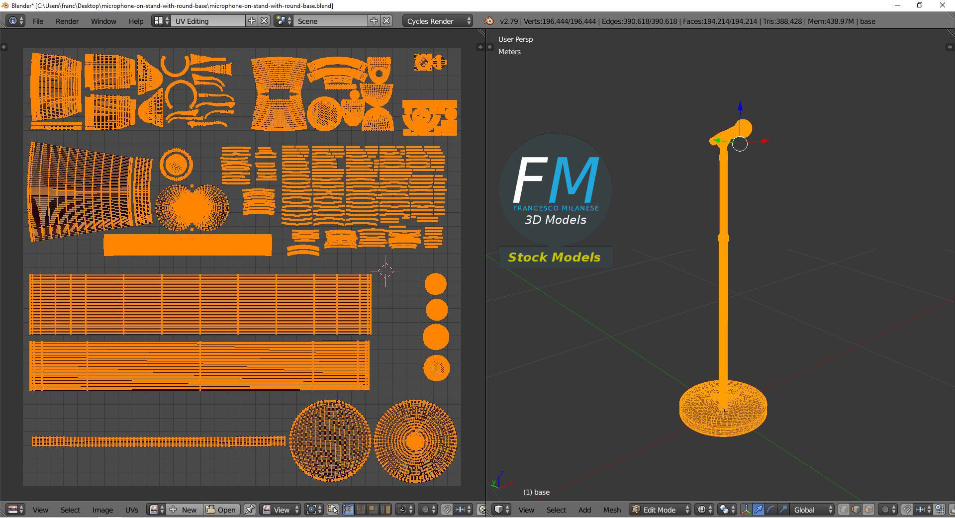 Microphone on stand with round base 3D model_10