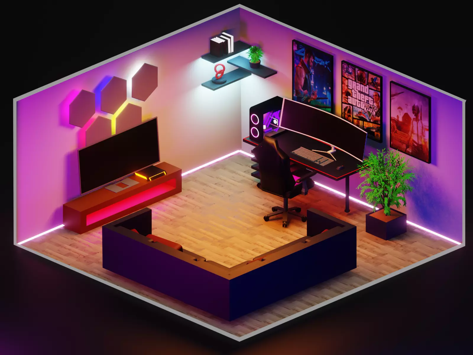 3d model of the gaming room Free 3D model_0