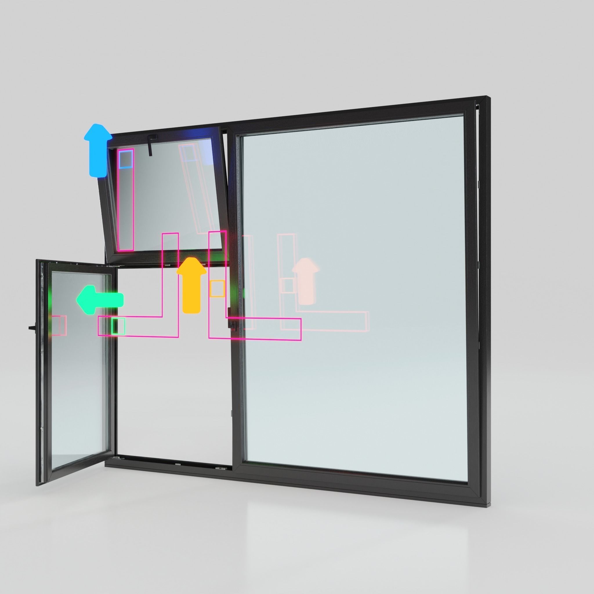High detailed PVC windows kit for architecture in Blender 3D model_7