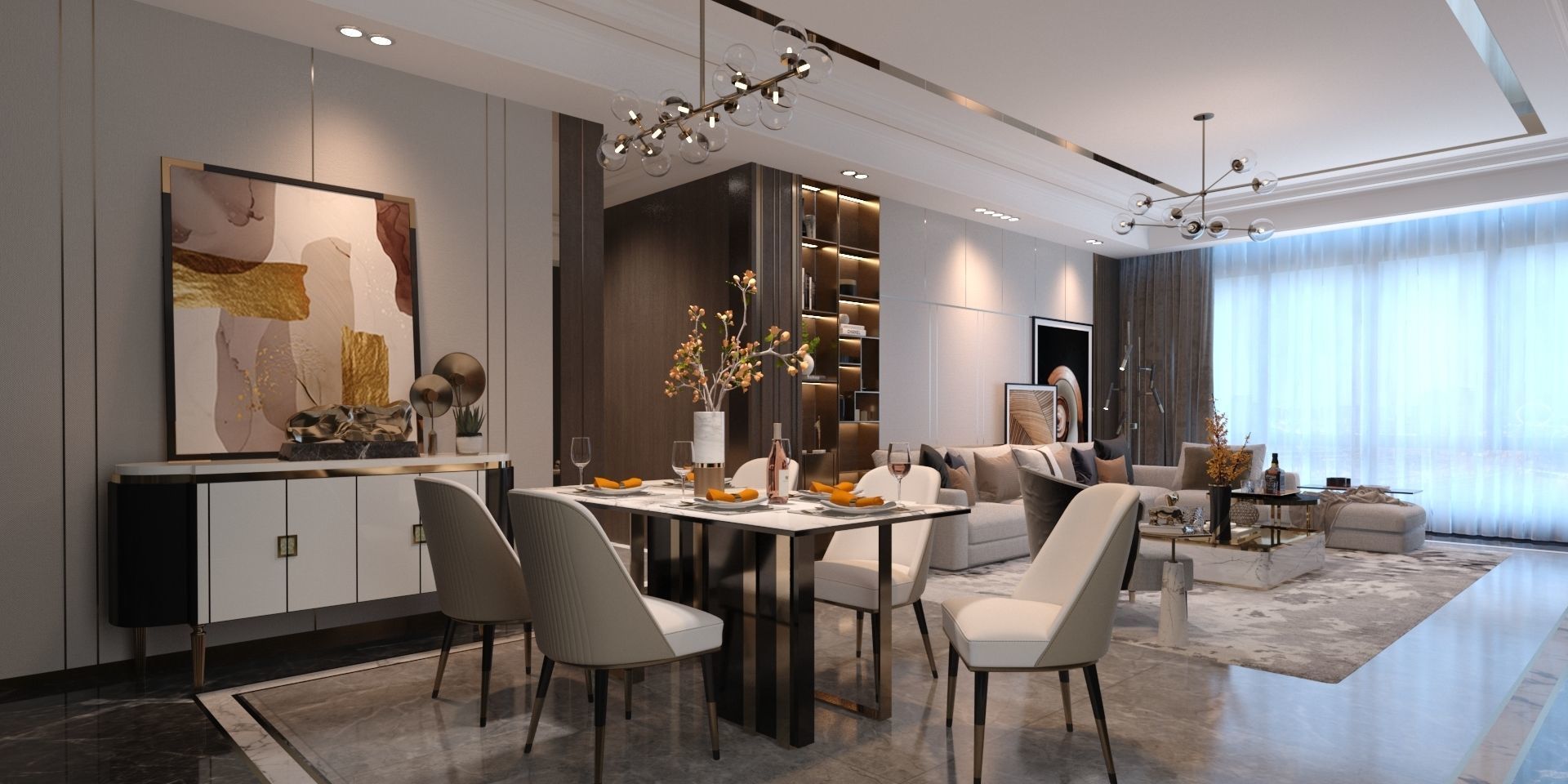 Modern Living Room 3D interior Scene Vray and Corona render 3D model_2