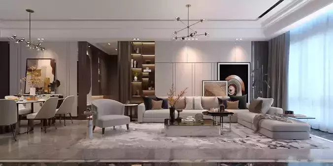 Modern Living Room 3D interior Scene Vray and Corona render 3D model