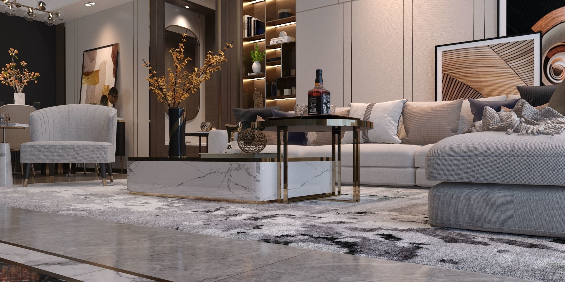 Modern Living Room 3D interior Scene Vray and Corona render 3D model_7