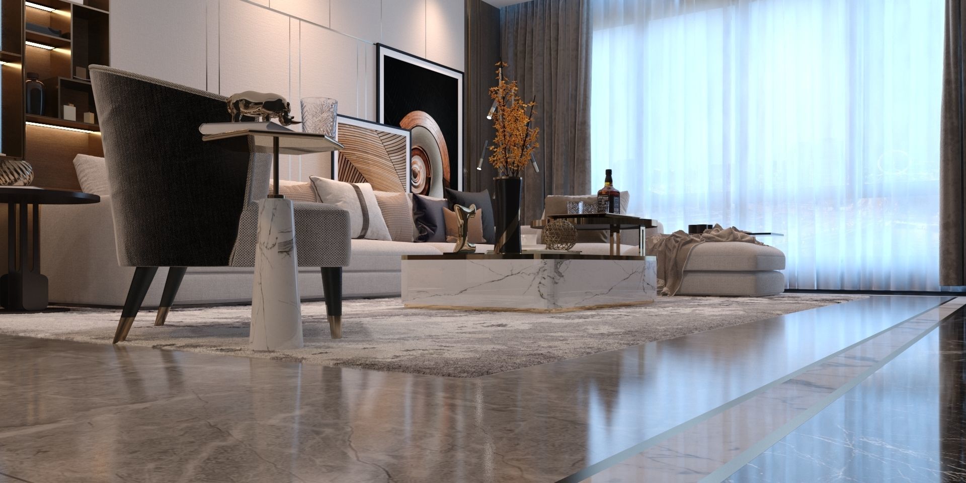 Modern Living Room 3D interior Scene Vray and Corona render 3D model_5