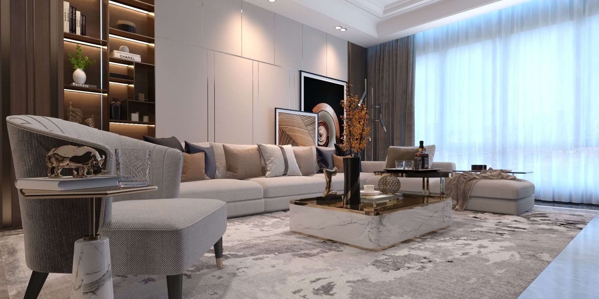 Modern Living Room 3D interior Scene Vray and Corona render 3D model_1