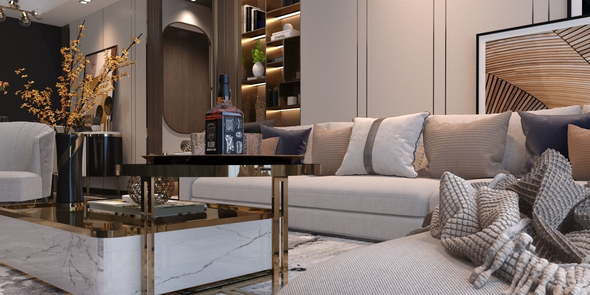 Modern Living Room 3D interior Scene Vray and Corona render 3D model_6