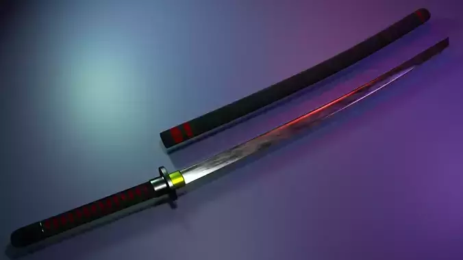 high-poly katana samurai sword