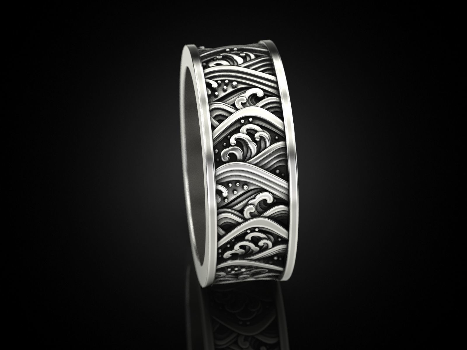 Japan waves ring 3D print model_3