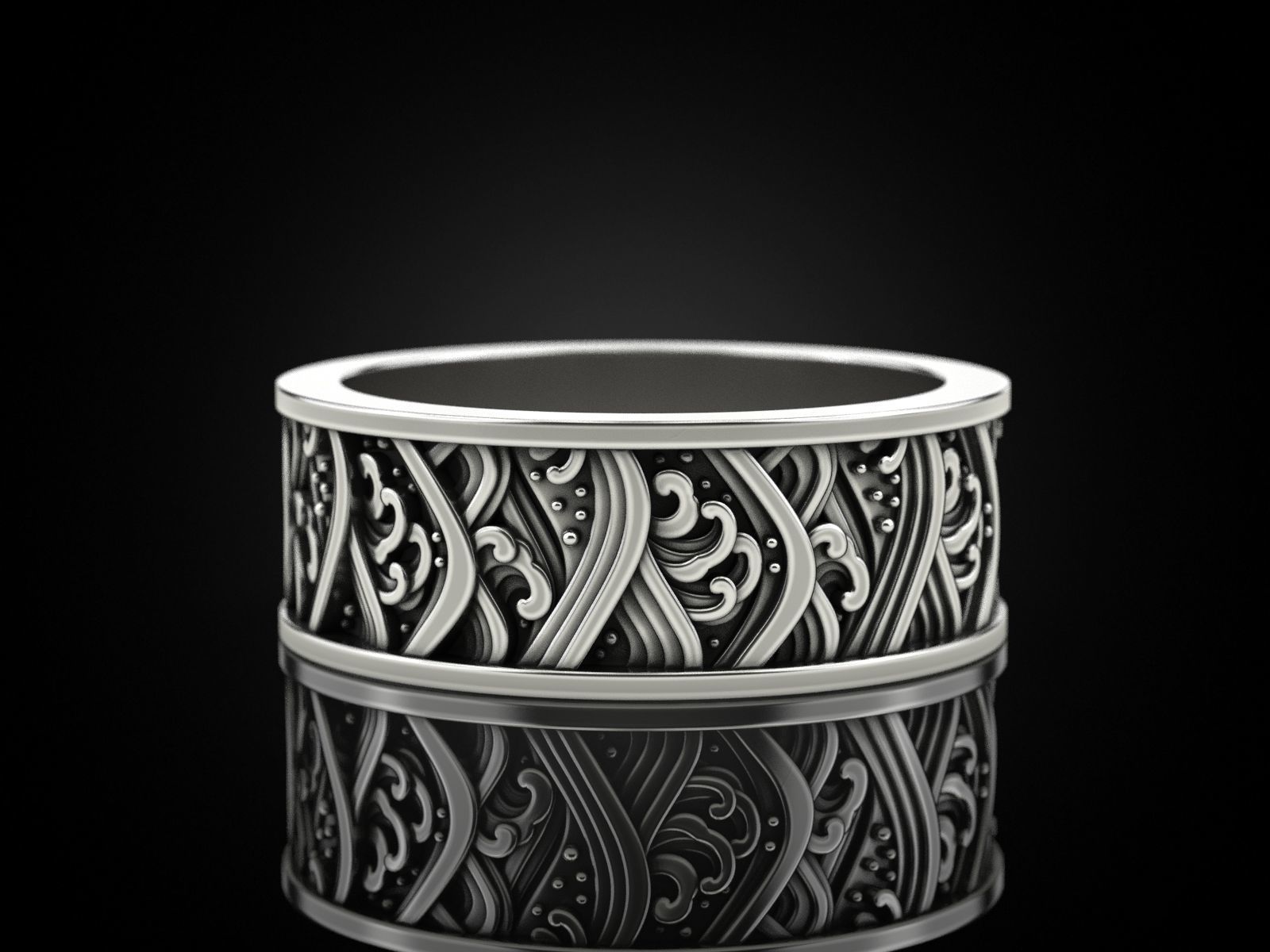 Japan waves ring 3D print model_5