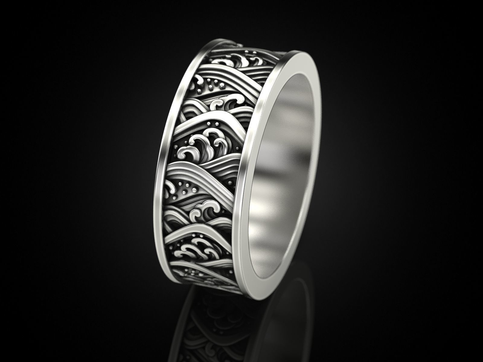 Japan waves ring 3D print model_2