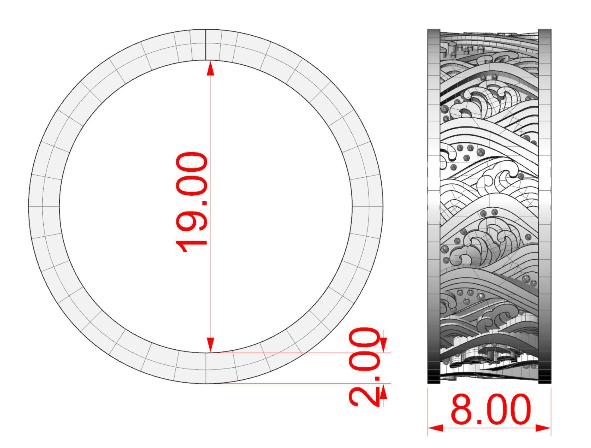 Japan waves ring 3D print model_9