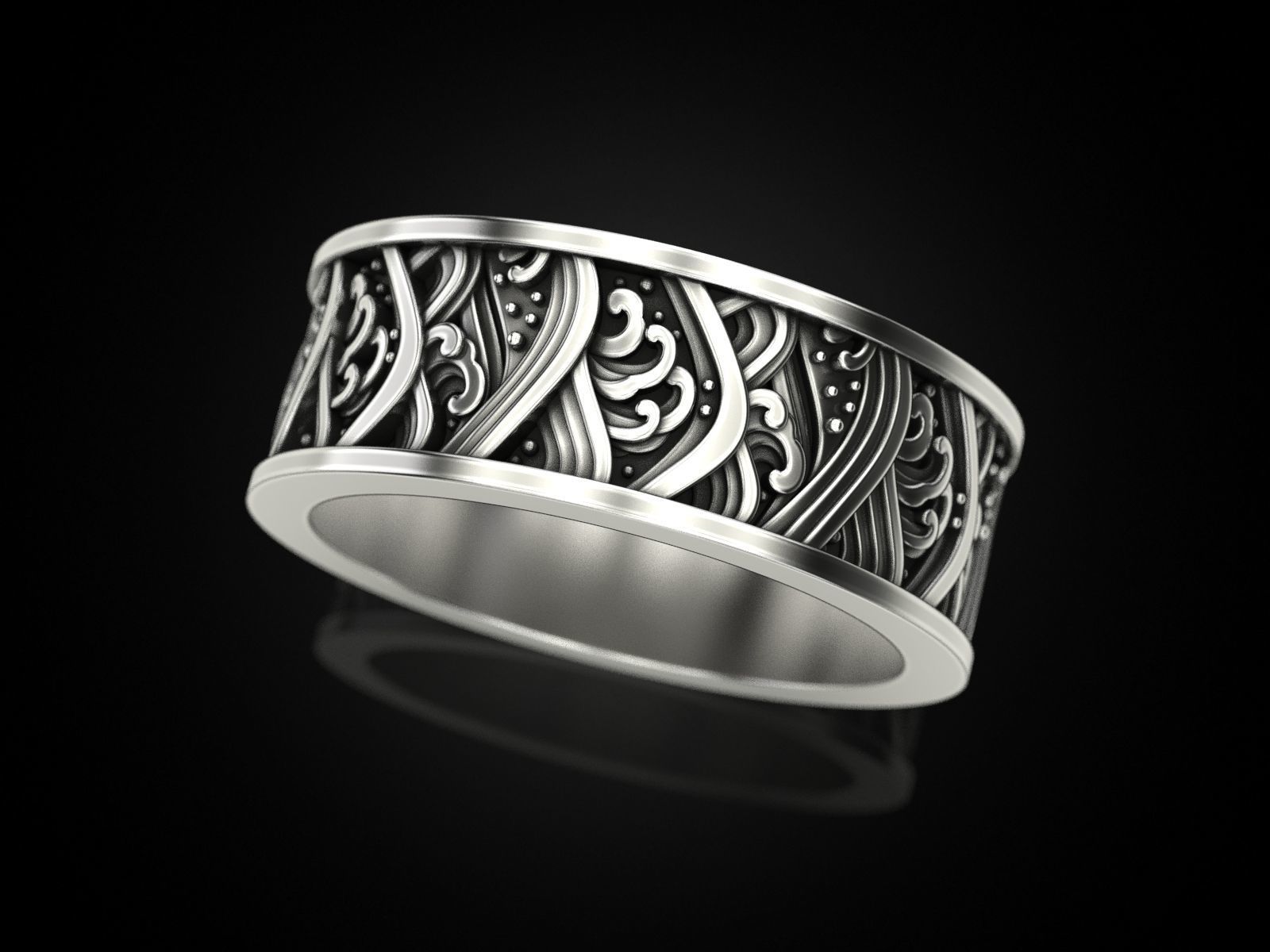 Japan waves ring 3D print model_4