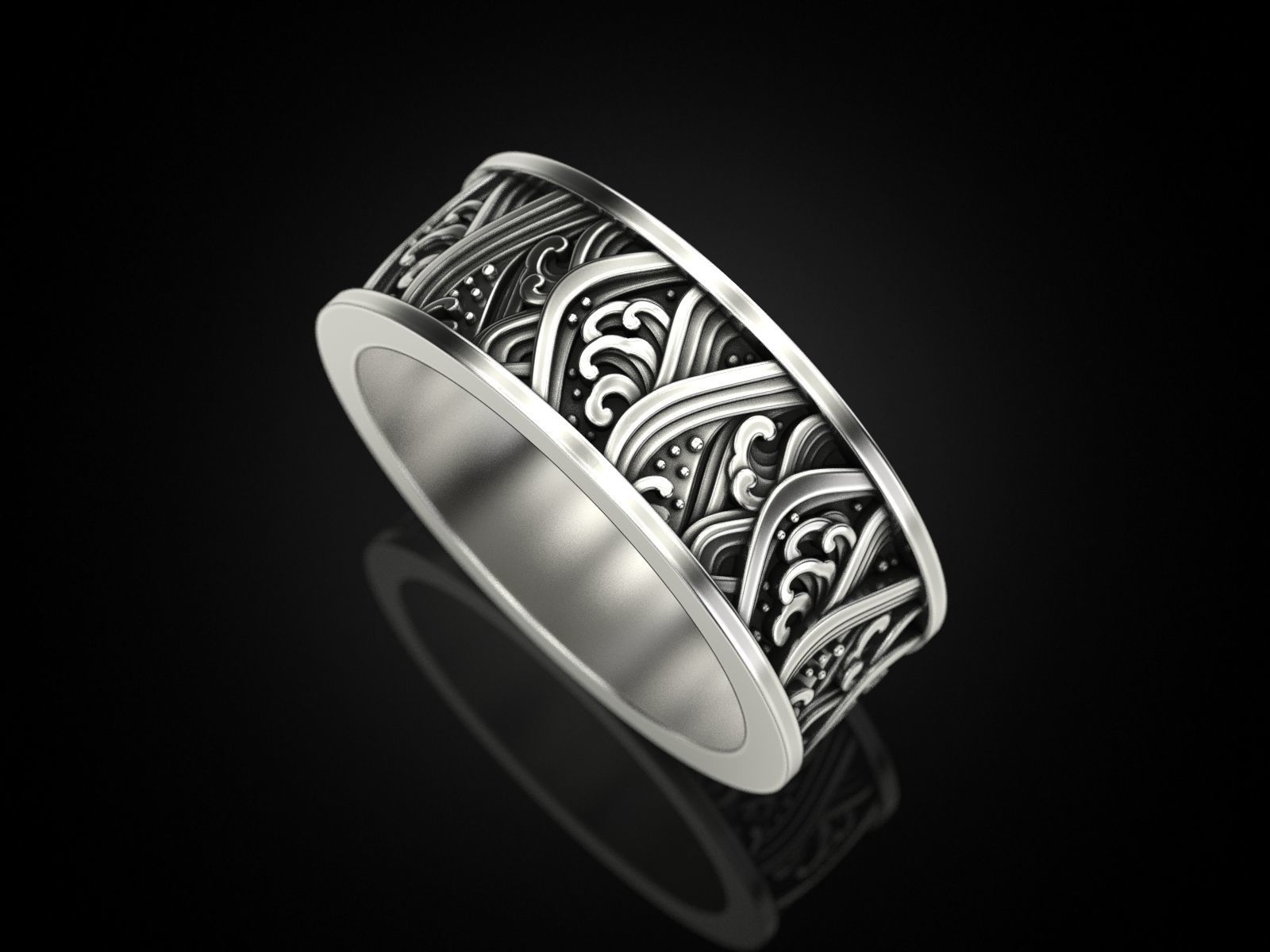 Japan waves ring 3D print model_1