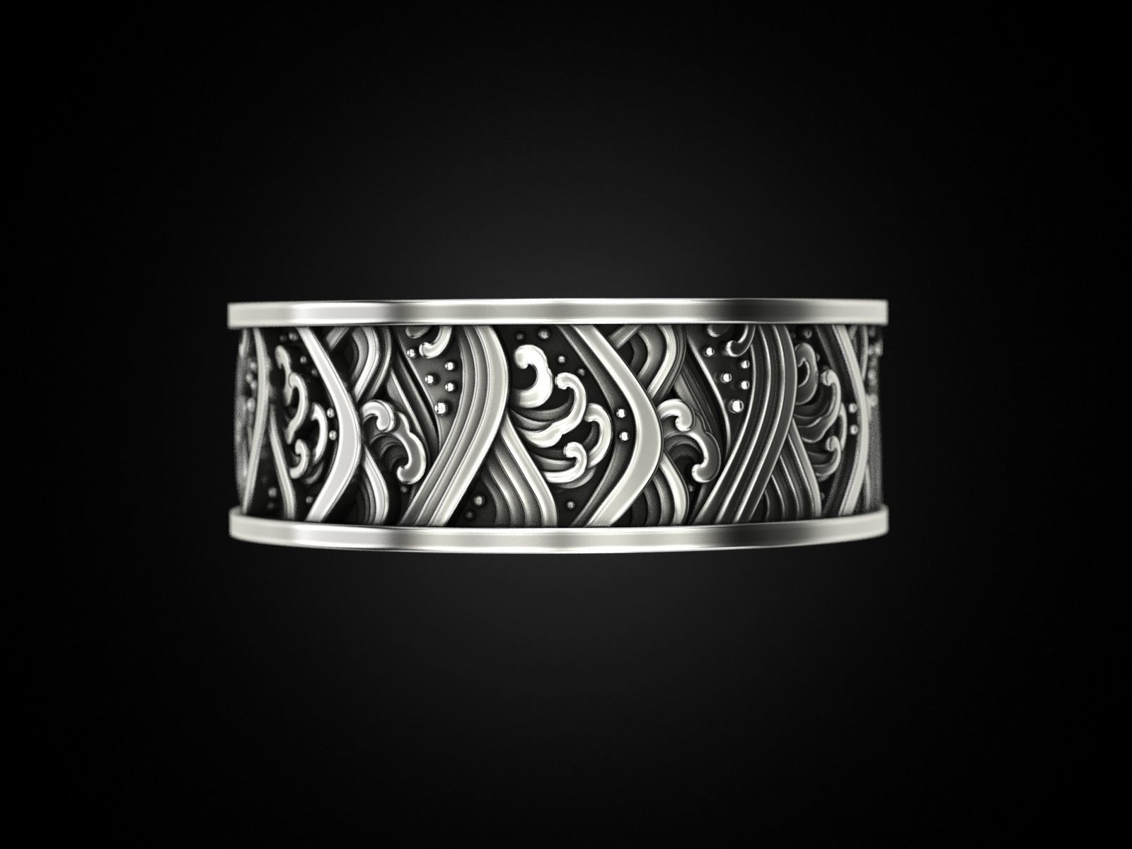 Japan waves ring 3D print model_7
