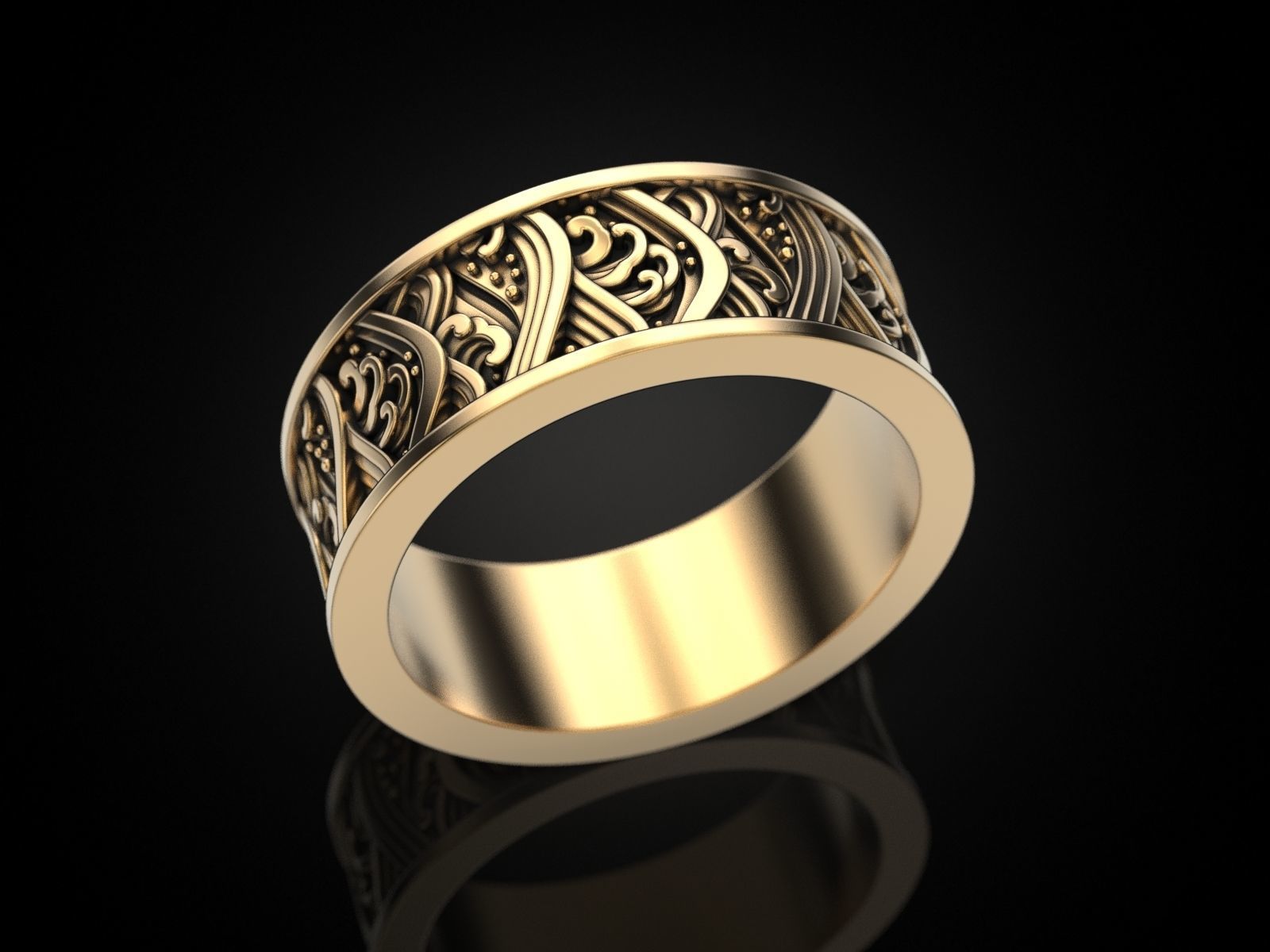 Japan waves ring 3D print model_13