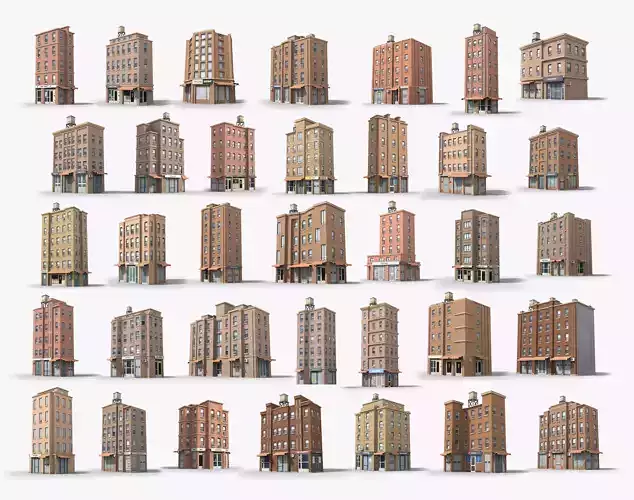 35 Apartment Building Collection Low poly 