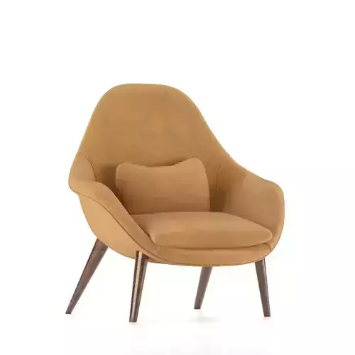 chair lounge in tan leather with wooden legs