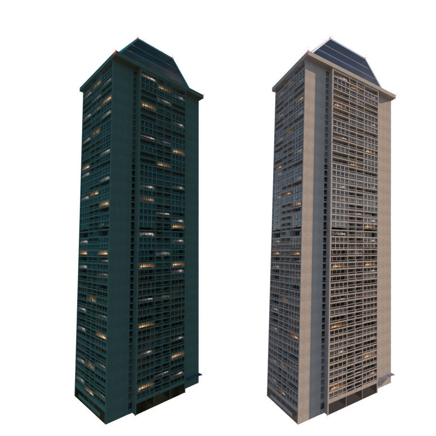 Lit Windows Skyscraper 3D model_2