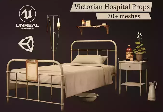 Victorian Hospital Props Pack Low-poly 3D model