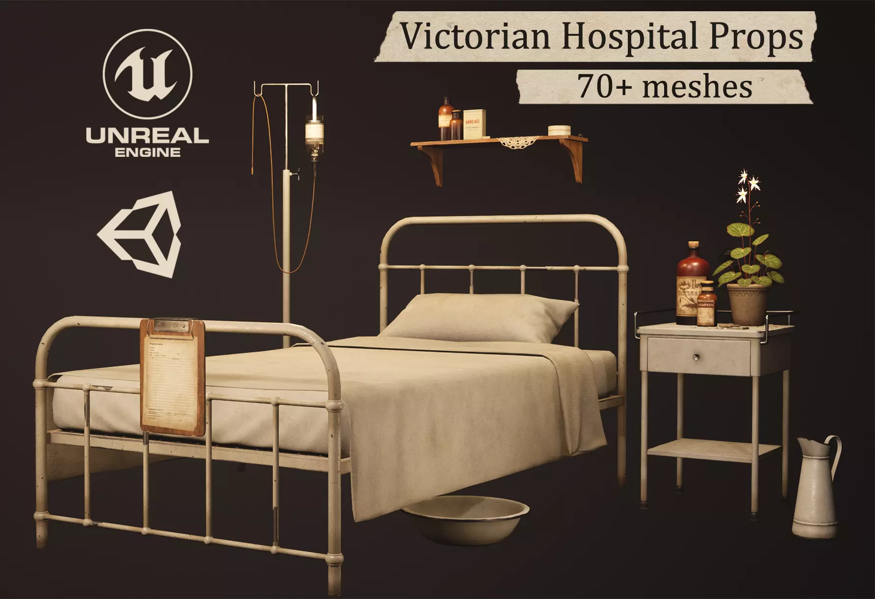 Victorian Hospital Props Pack Low-poly 3D model_0
