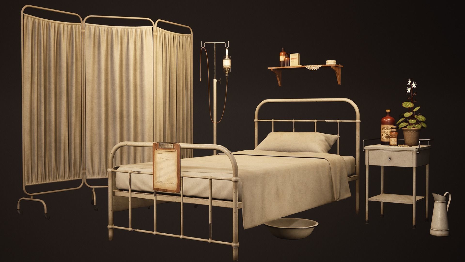 Victorian Hospital Props Pack Low-poly 3D model_1