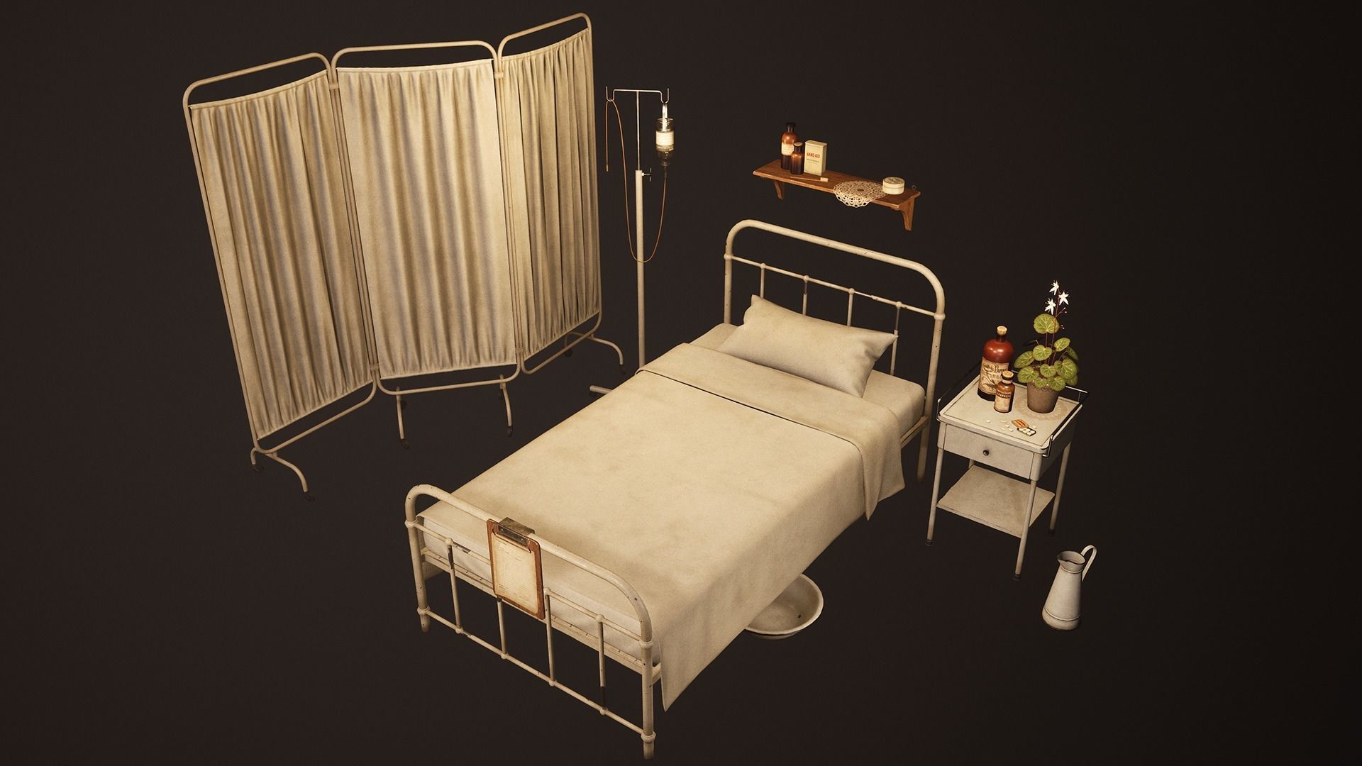 Victorian Hospital Props Pack Low-poly 3D model_2