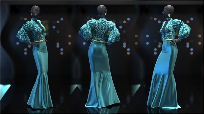 Evening Dress in 3DS Max - Marvelous Designer and clo3d  No - 2 3D model