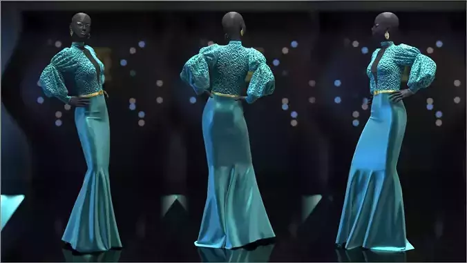 Evening Dress in 3DS Max - Marvelous Designer and clo3d  No - 2