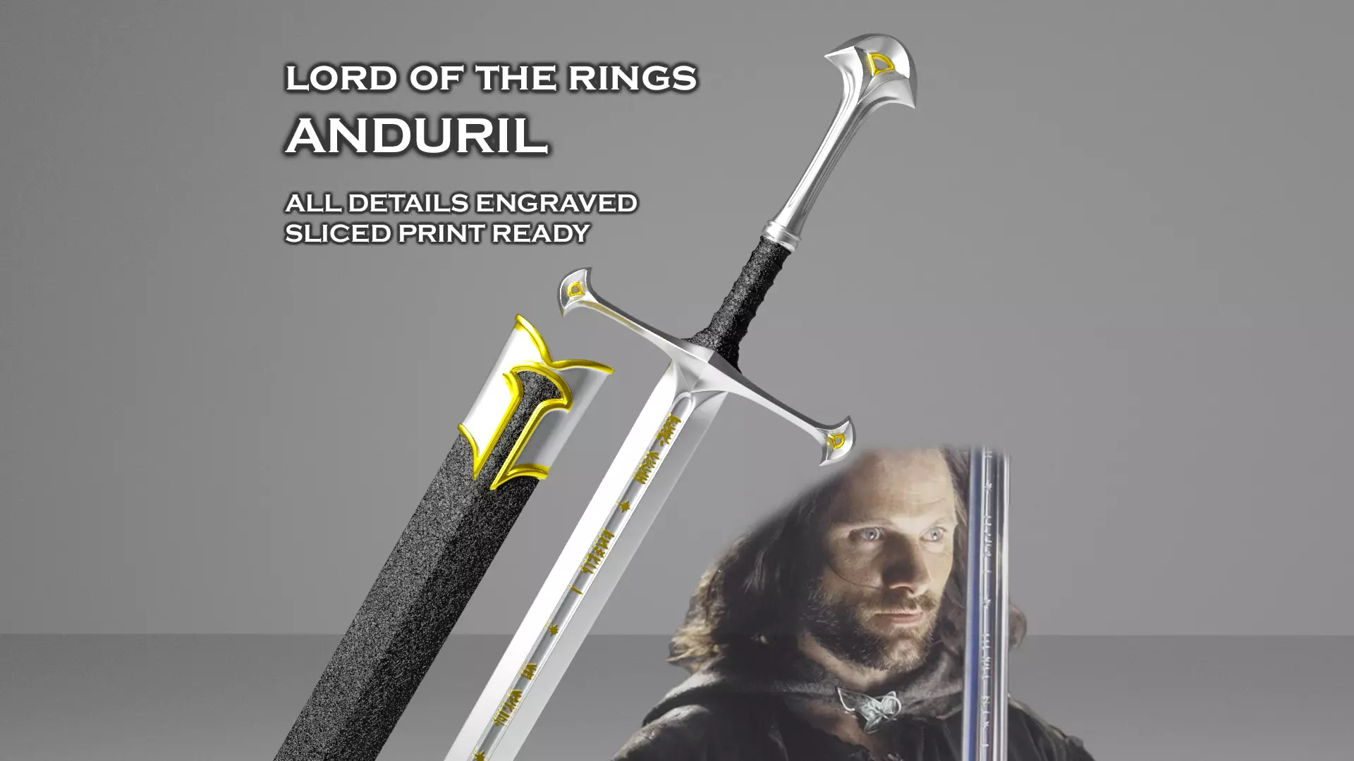 Anduril Lord of the Rings All Details Engraved Print Ready 3D print model_0